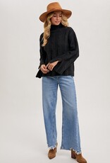 The Kacey Side Slit Sleeved Cable Knit Sweater, Black