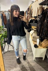 The Kacey Side Slit Sleeved Cable Knit Sweater, Black