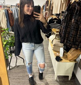 The Kacey Side Slit Sleeved Cable Knit Sweater, Black