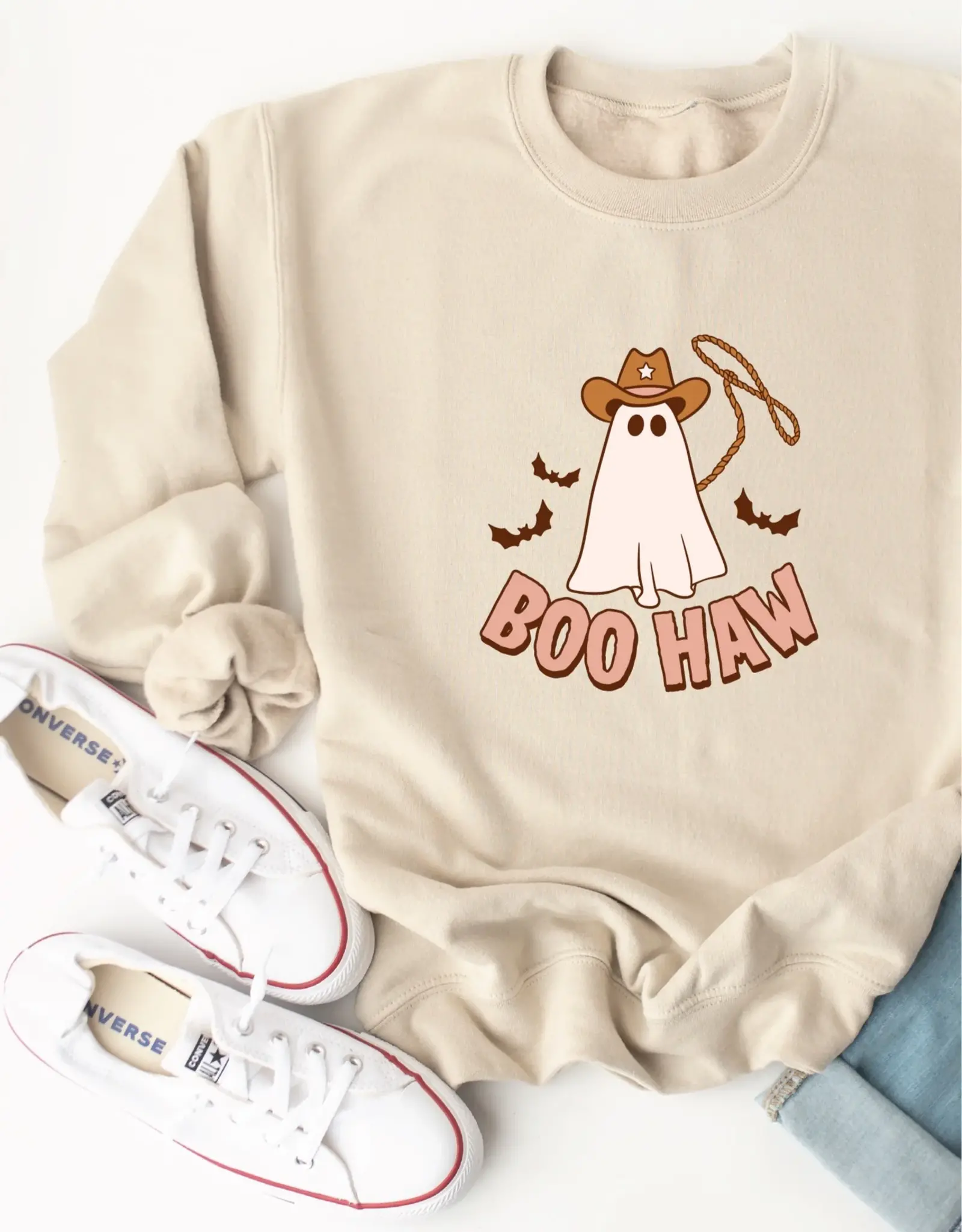 Blonde Ambition Boo Haw Crew Neck Sweater, Sand