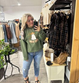 Blonde Ambition Boo Haw Crew Neck Sweater, Olive
