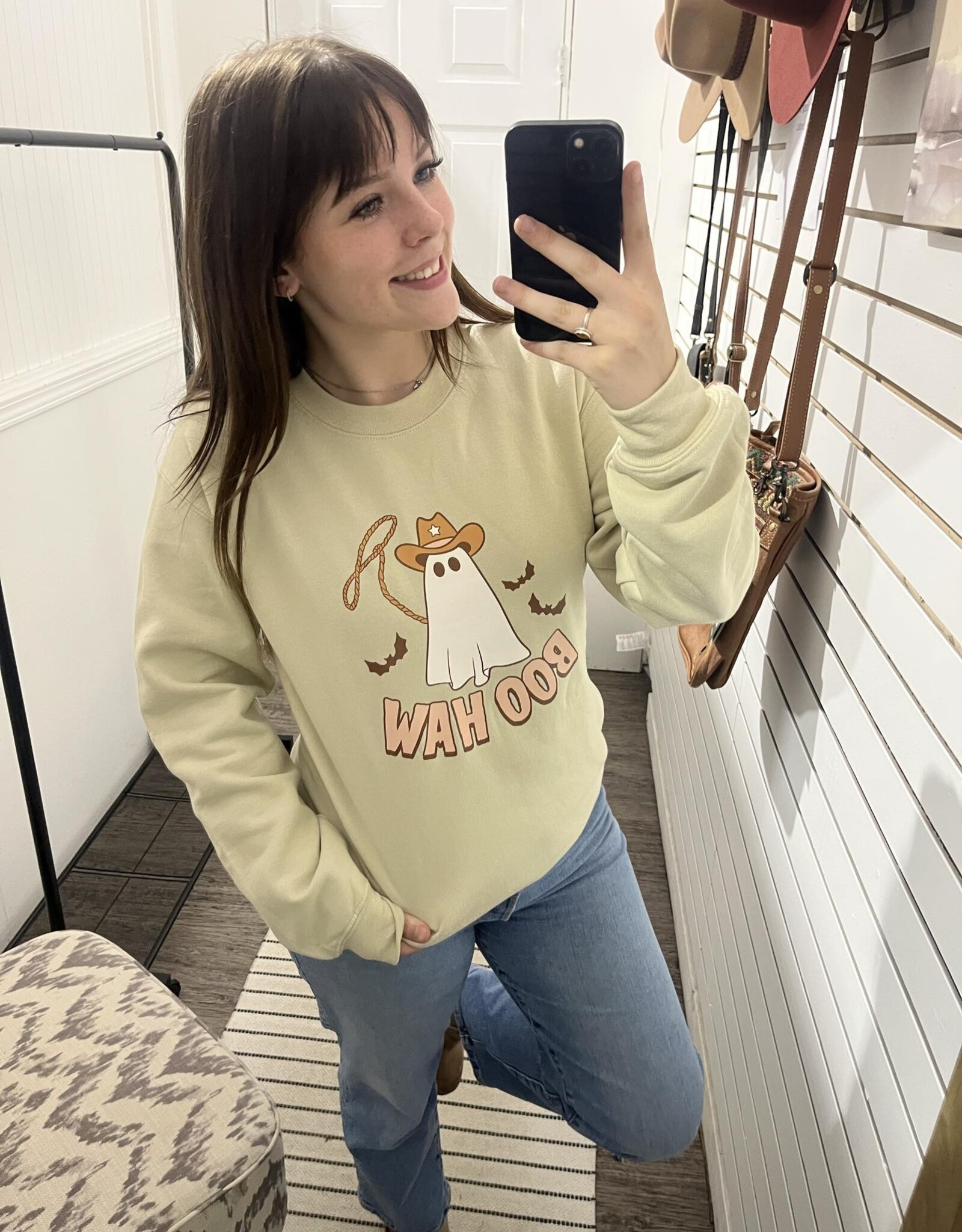 Blonde Ambition Boo Haw Crew Neck Sweater, Sand