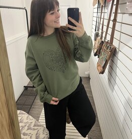 Blonde Ambition Fall Heart Crew Neck Sweater, Olive