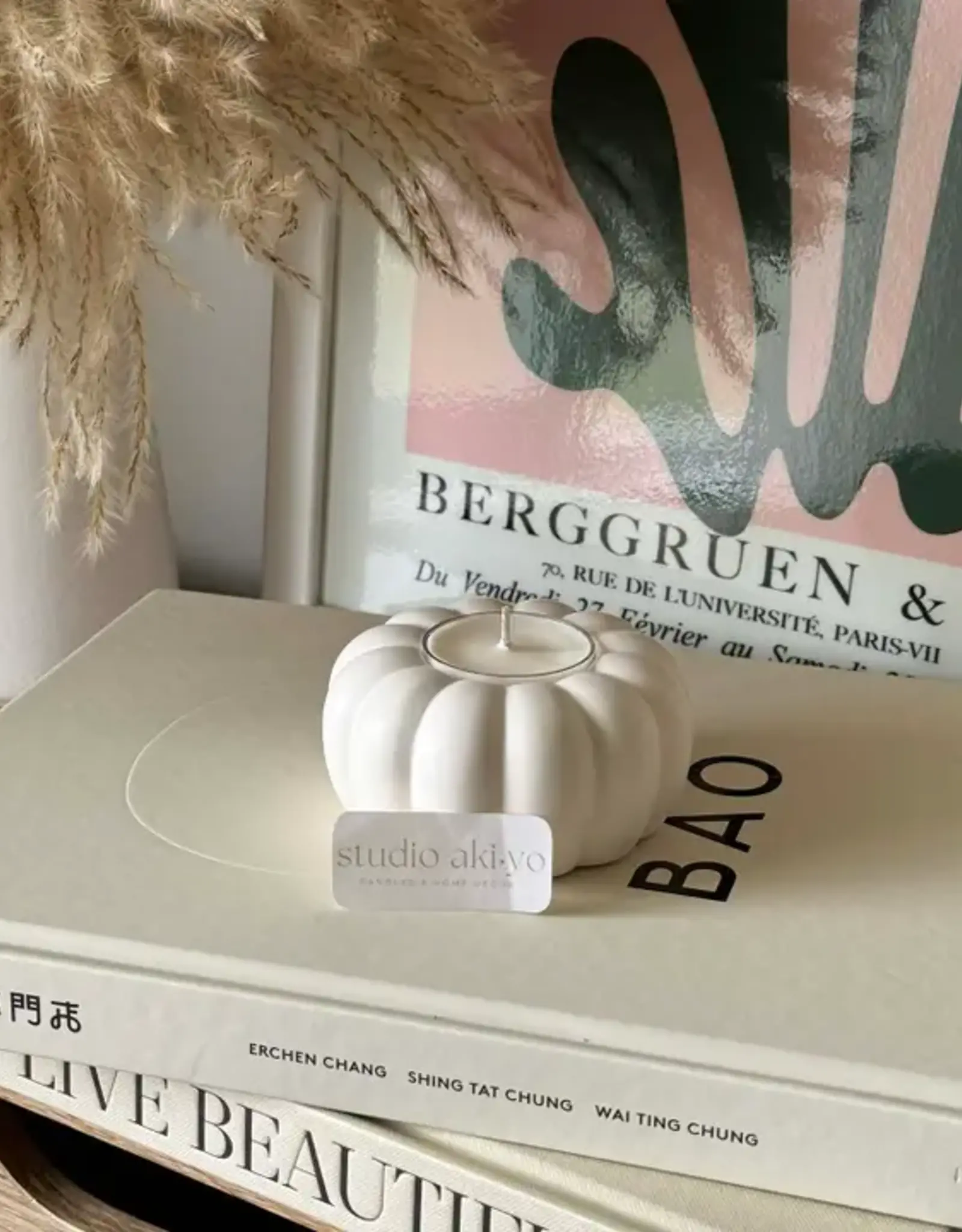 Studio Akiyo Pumpkin Tea Light Holder, Ivory