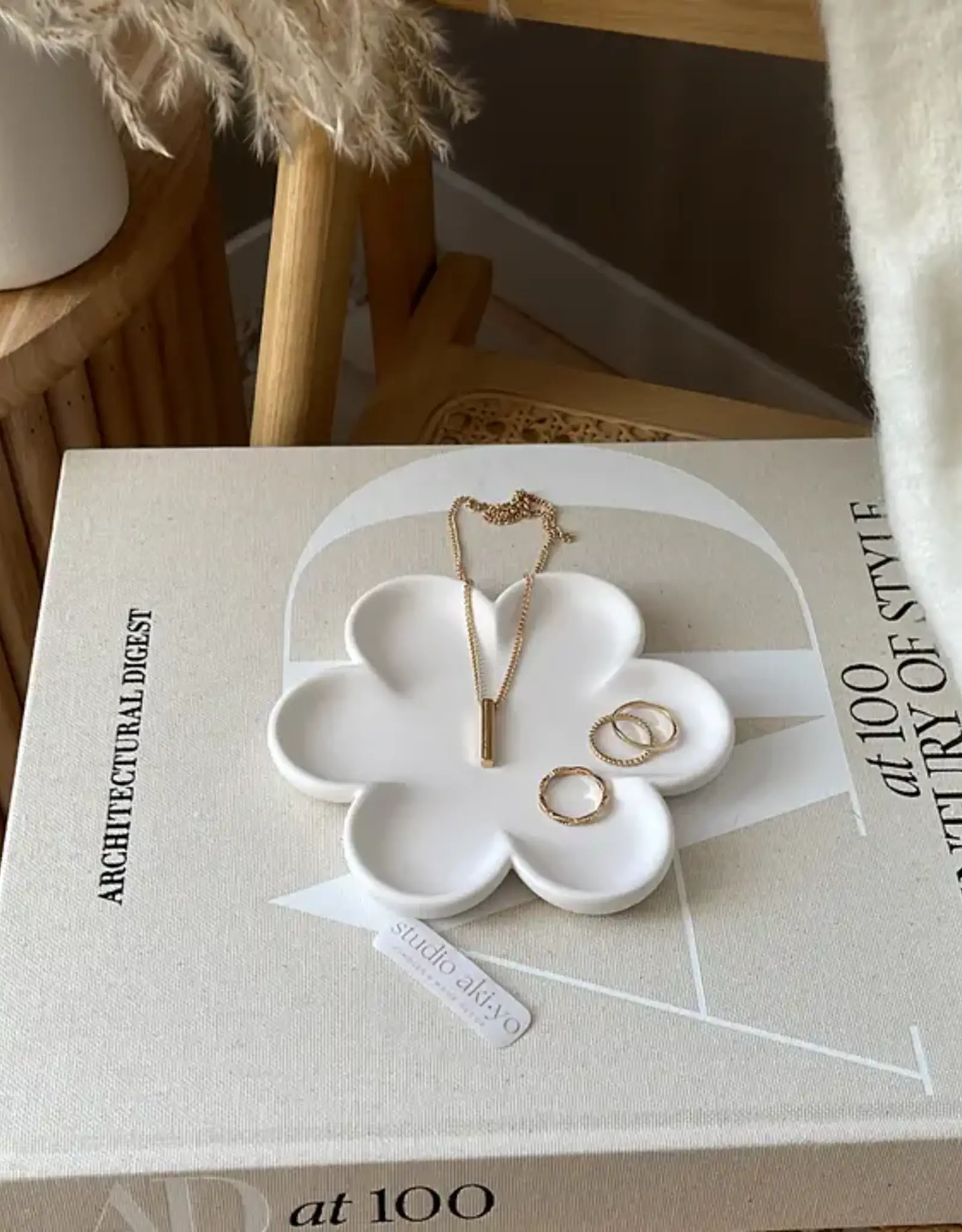 Studio Akiyo Flower Trinket Tray, Cream