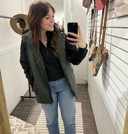 Mono B Longline High Neck Puffer Vest, Olive