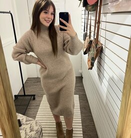 The Emma Mock Knit Sweater Midi Dress, Latte
