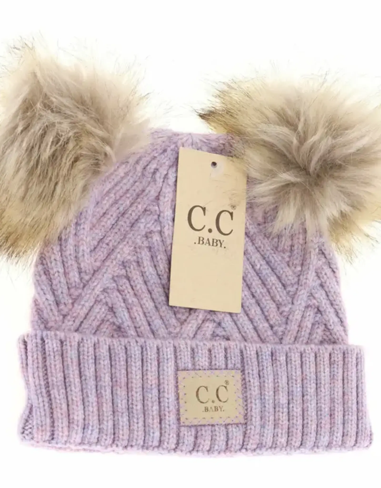 CC CC Baby Toque-Criss Cross Knit- W/Pom Poms