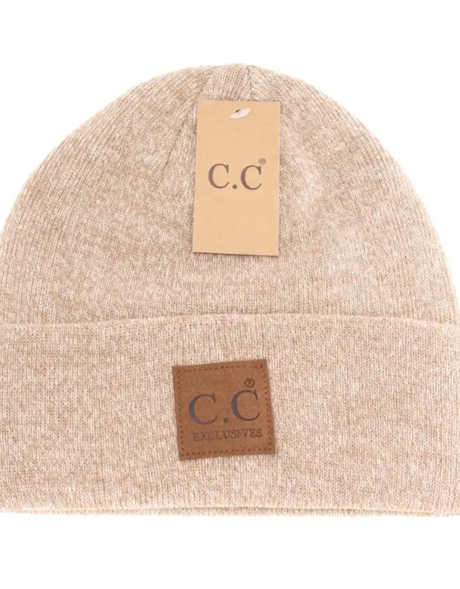 CC Beanie, Basic w/Suede Patch-Dark Beige