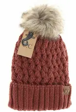 CC CC Beanie-Lattice Stitch Knit W/Pom