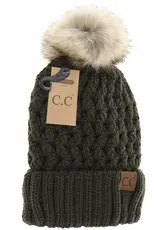 CC CC Beanie-Lattice Stitch Knit W/Pom