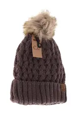 CC CC Beanie-Lattice Stitch Knit W/Pom
