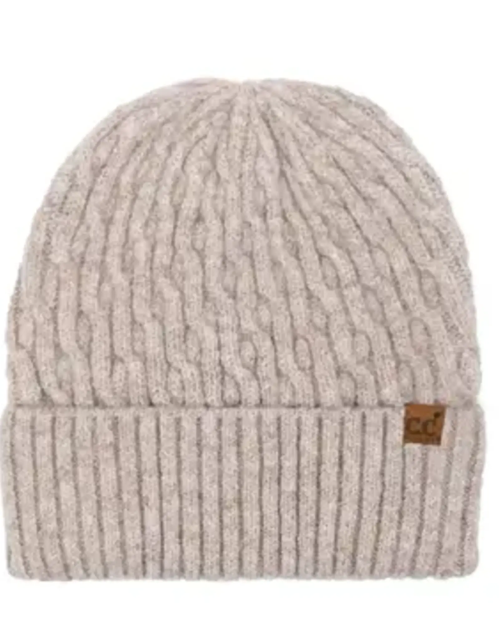 CC Chain Link Knitted Beanie, Taupe
