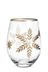 Stemless Wine Glass w/Gold Snowflakes