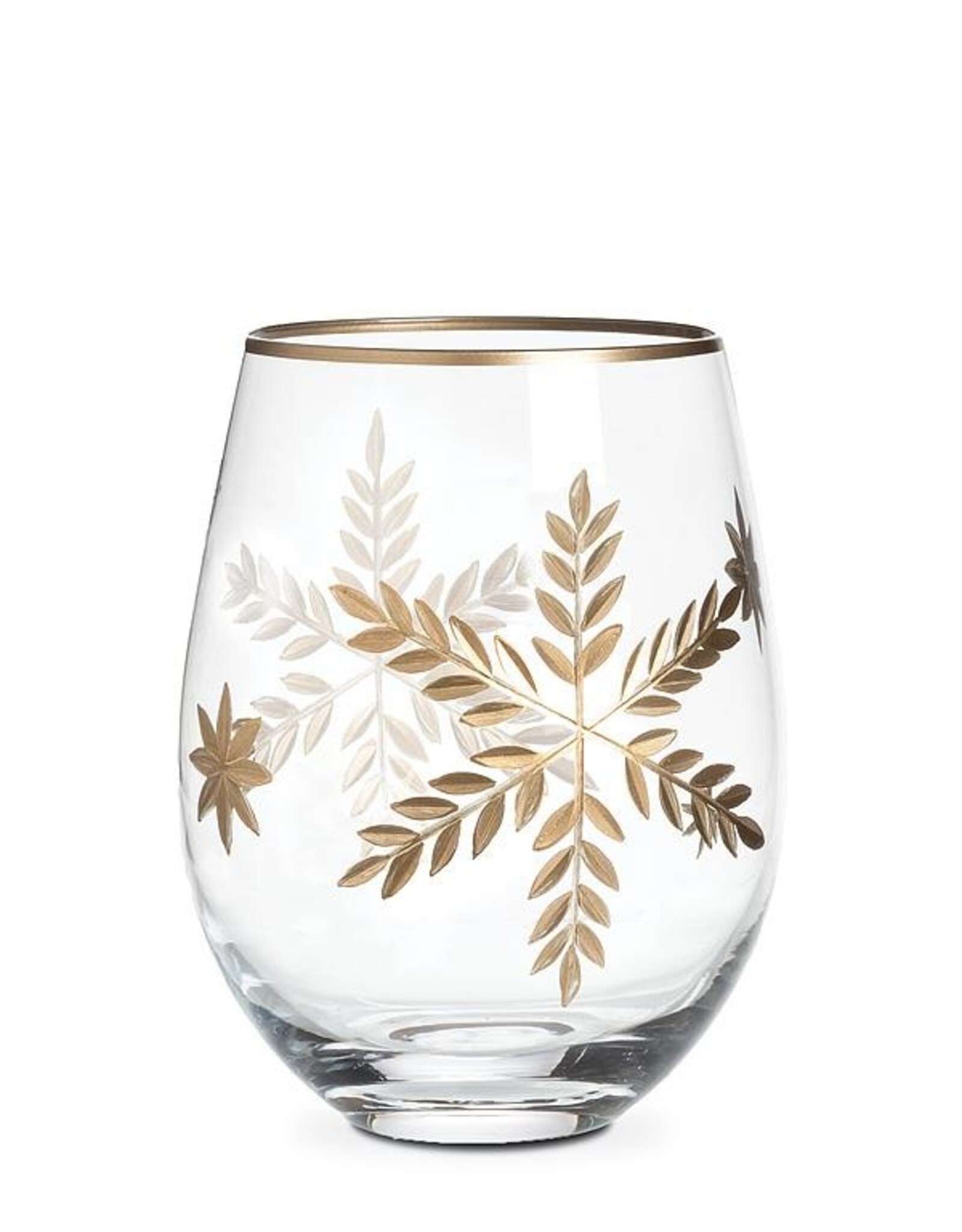 Stemless Wine Glass w/Gold Snowflakes