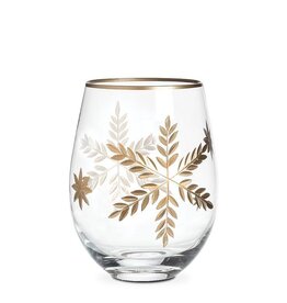 Stemless Wine Glass w/Gold Snowflakes