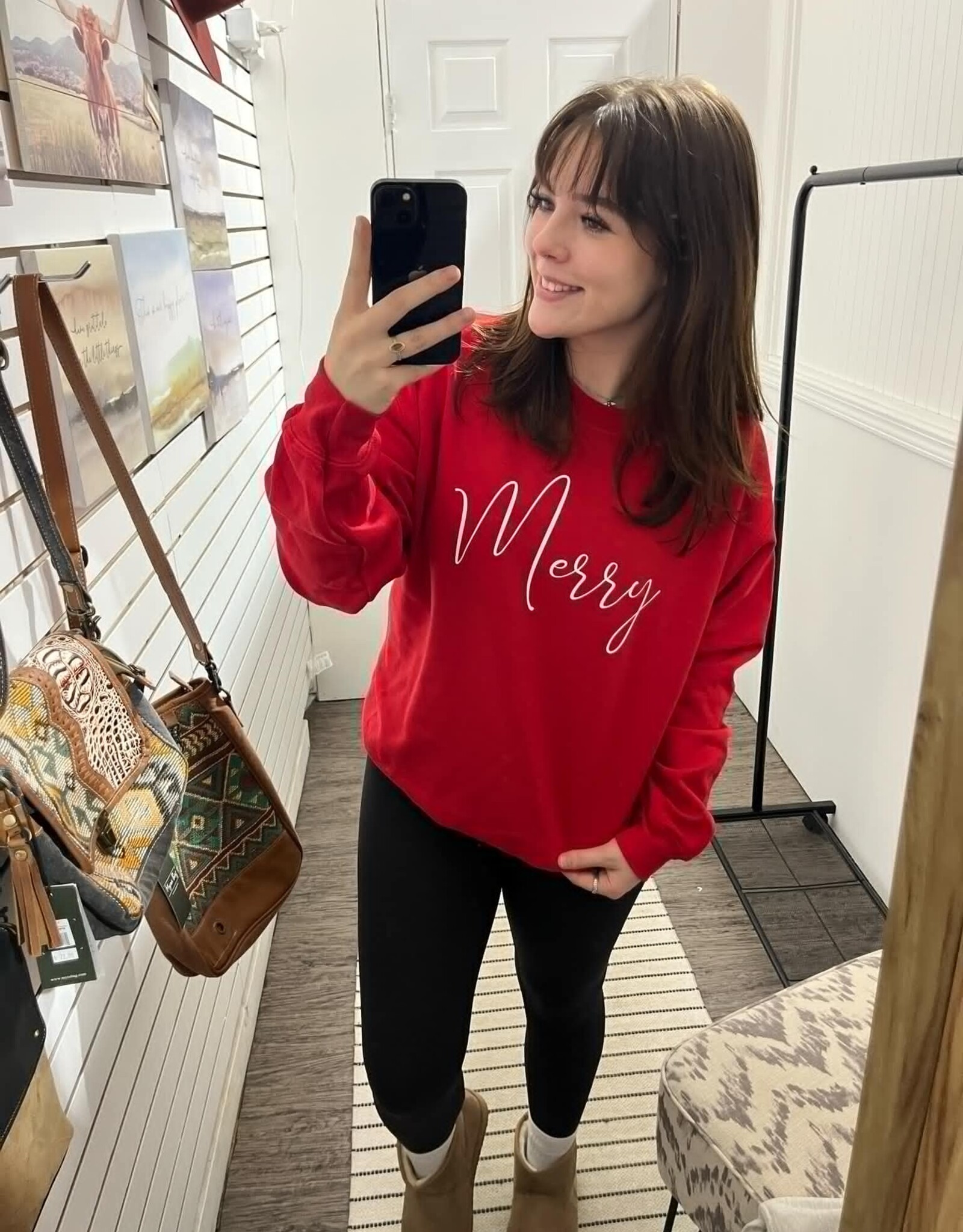 Blonde Ambition Merry Script Sweater, Red