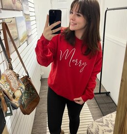 Blonde Ambition Merry Script Sweater, Red