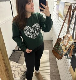 Blonde Ambition Holiday Heart Crew Neck Sweater, Forest