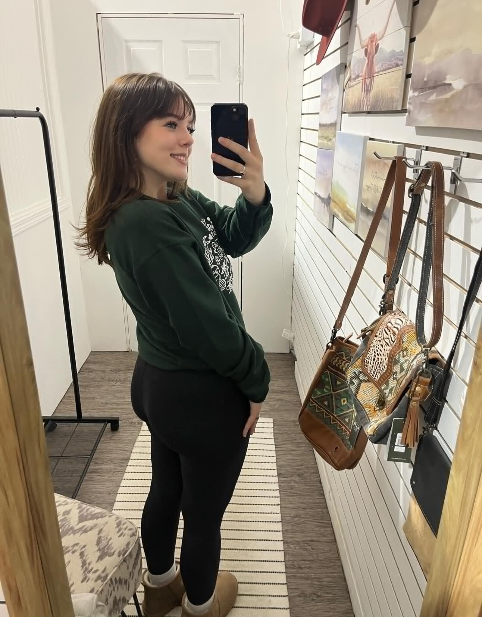 Blonde Ambition Holiday Heart Crew Neck Sweater, Forest