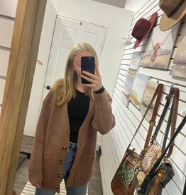 Button Down Ribbed Cardigan,Latte