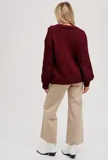 Cable Knit Sweater Cardigan, Burgundy