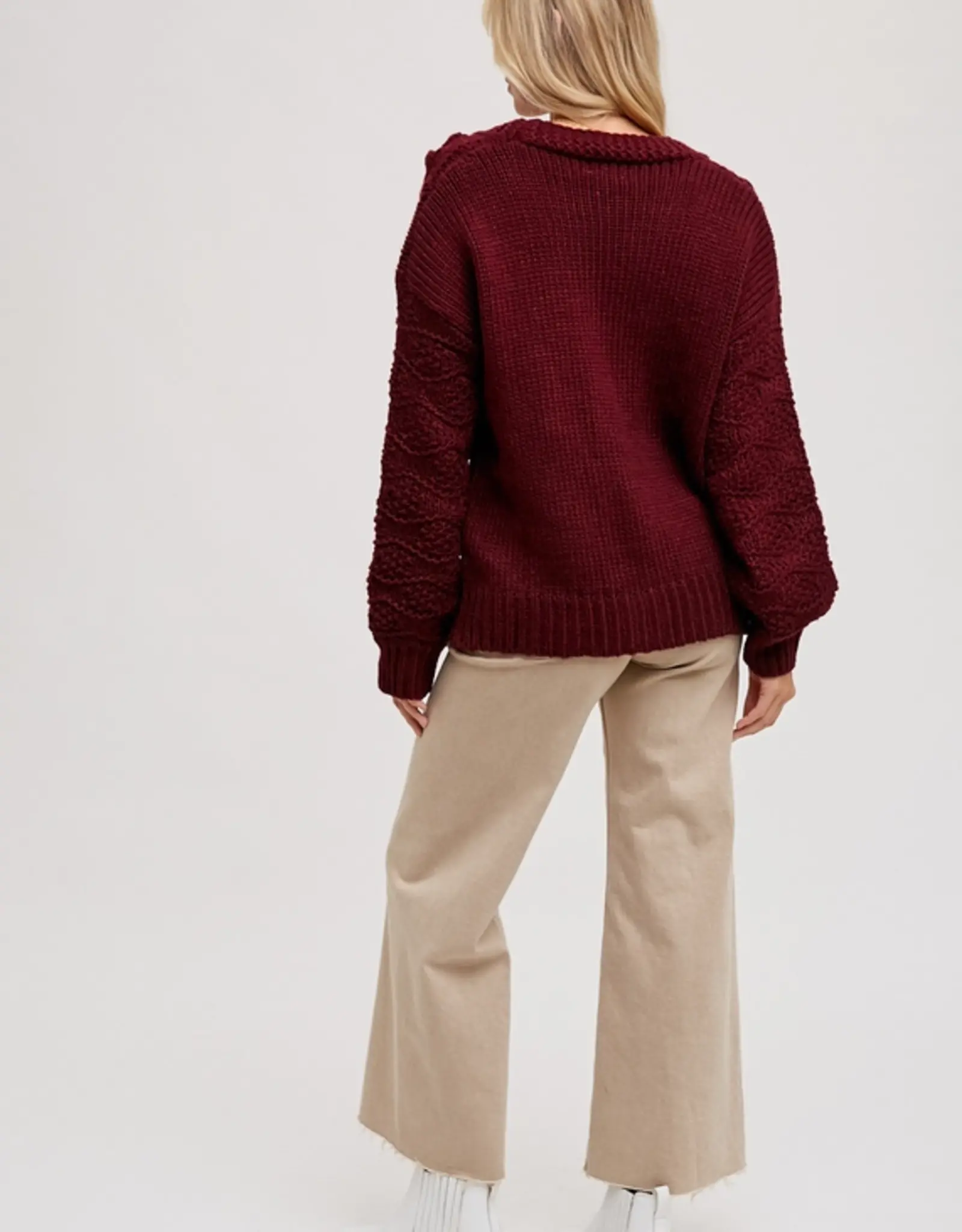 Cable Knit Sweater Cardigan, Burgundy