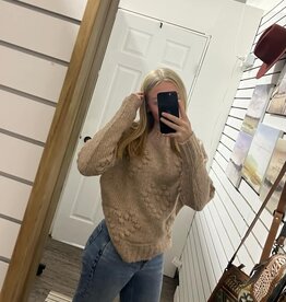 Heart Shaped Pom Pom Sweater, Latte