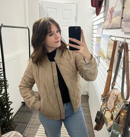 Diamond Quilted Bomber Jacket, Taupe