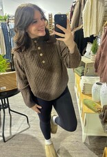 Henley Neck Button Knit Sweater, Mocha