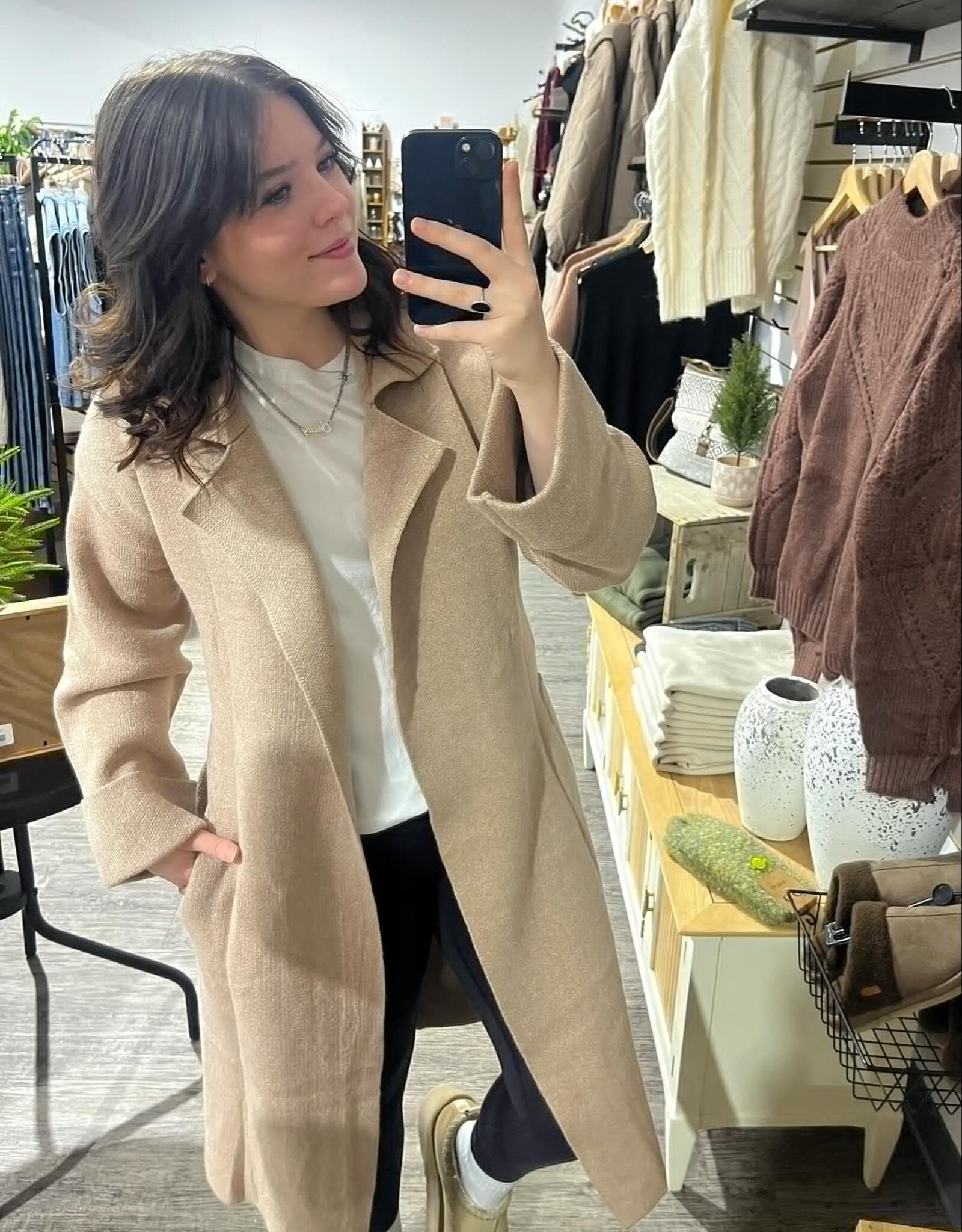 Knit Trench Coat, Latte