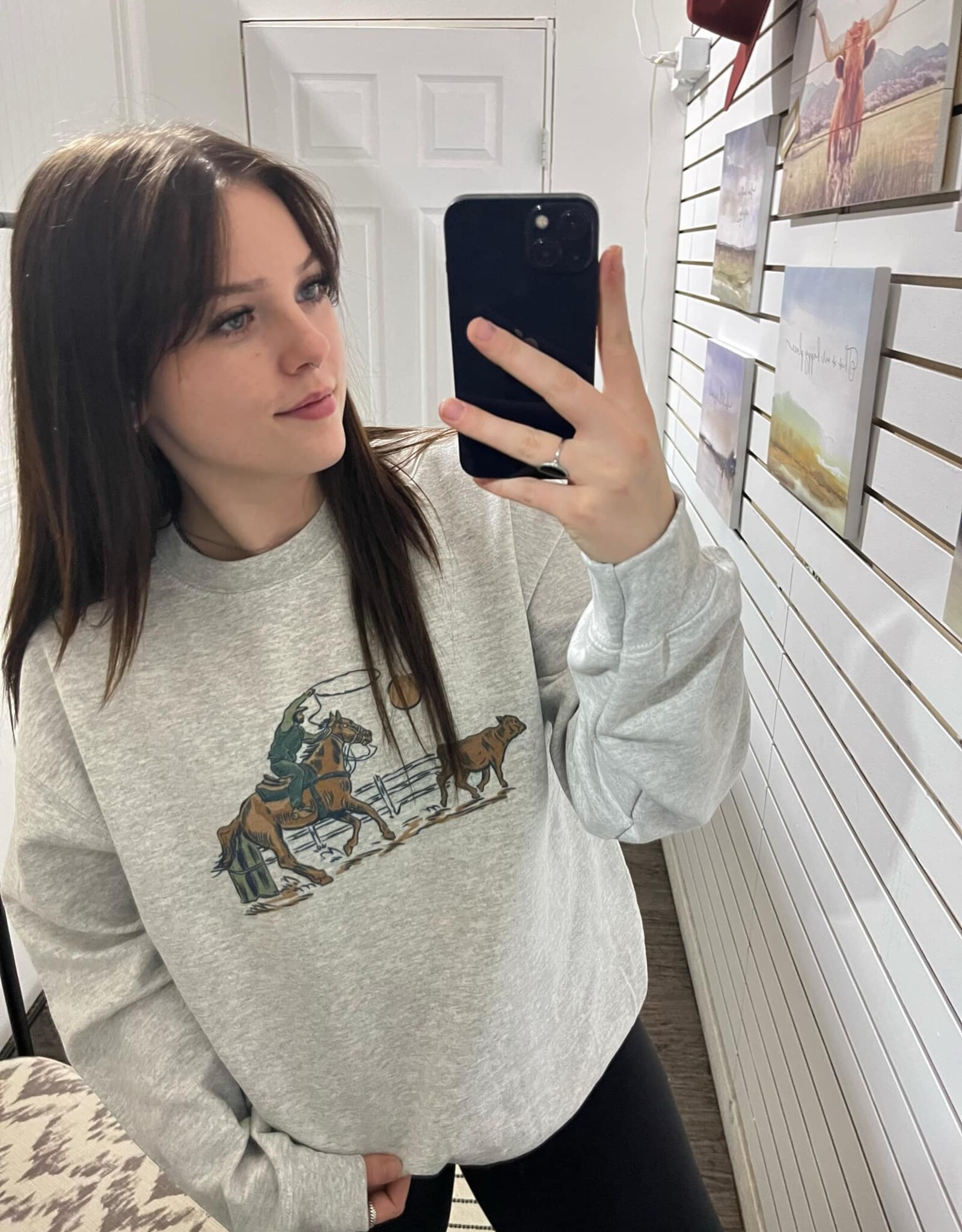 Lone Rose Boutique Roping Cow Crewneck