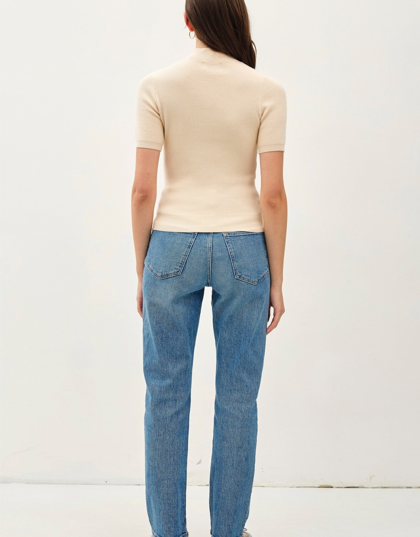 The Ribbed Short Sleeve Sweater, Vanilla