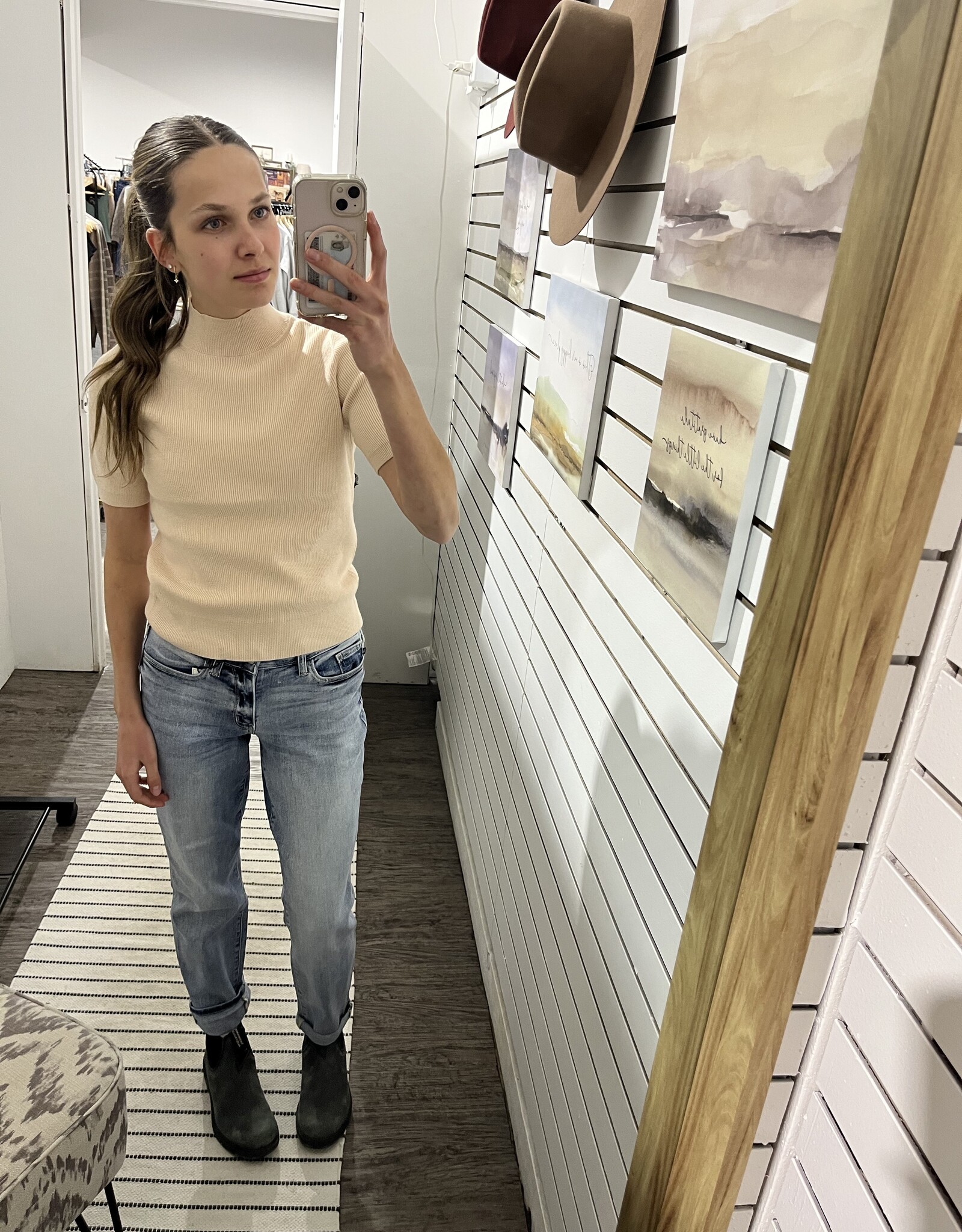 The Ribbed Short Sleeve Sweater, Vanilla