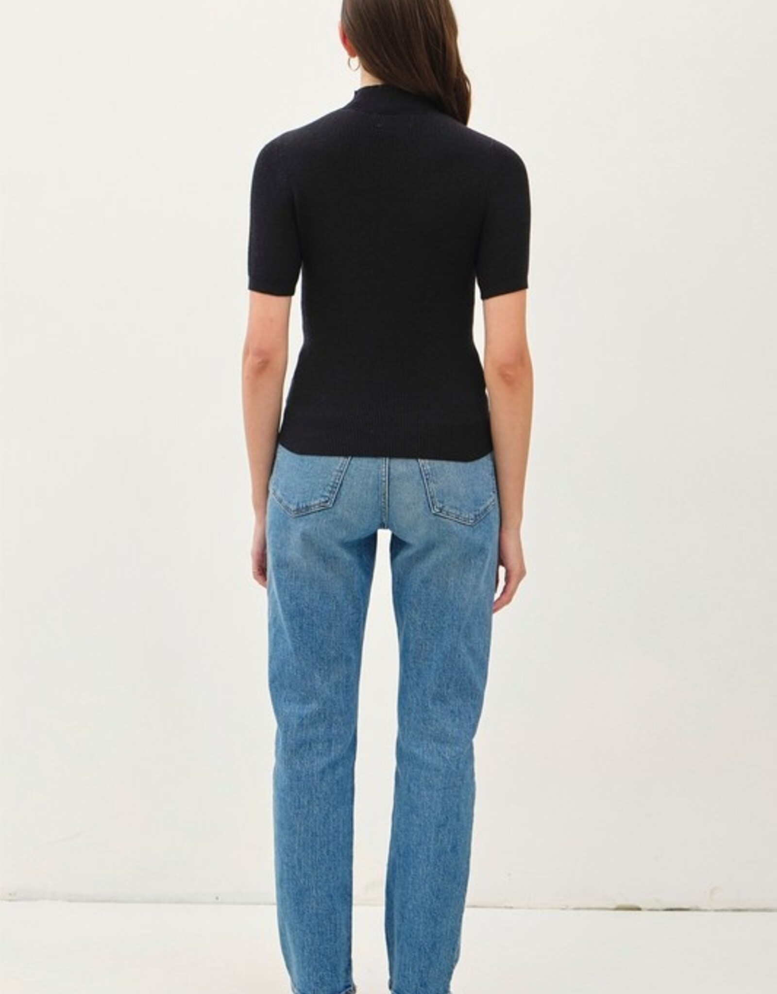 The Ribbed Short Sleeve Sweater, Black