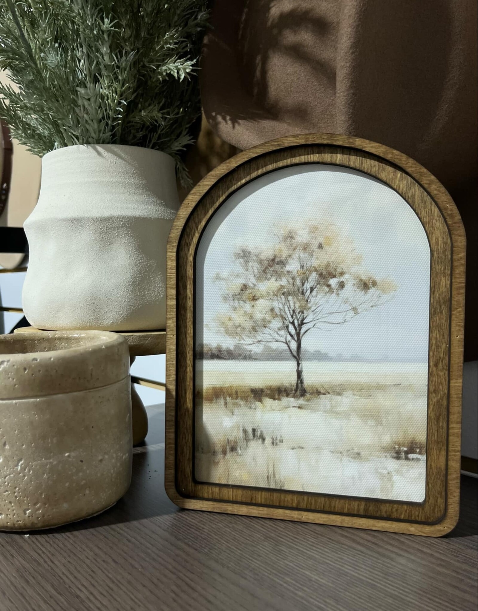 Redeemed Decor Arch Top Framed Art, Muted Tree