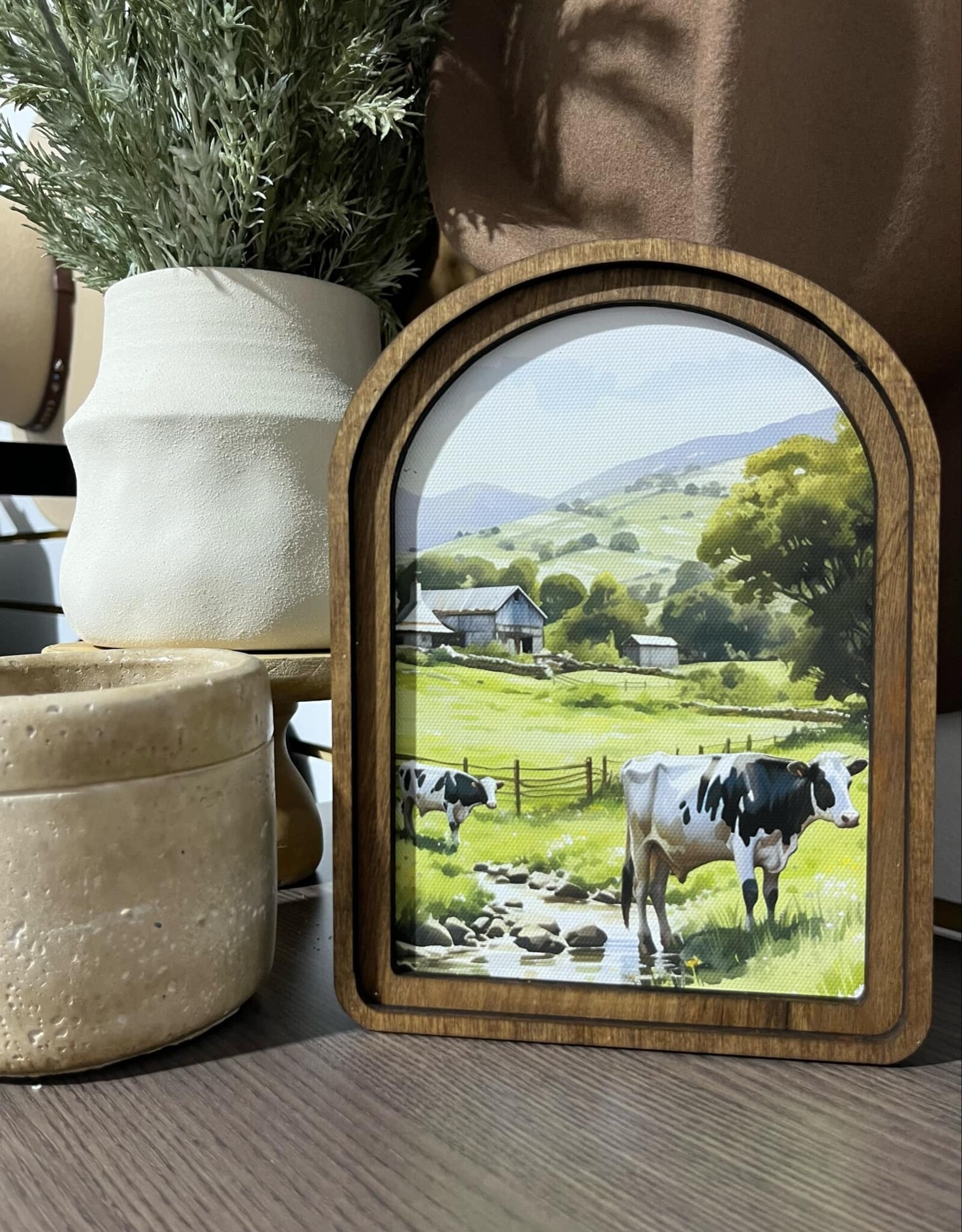 Redeemed Decor Arch Top Framed Art, Dairy Cows