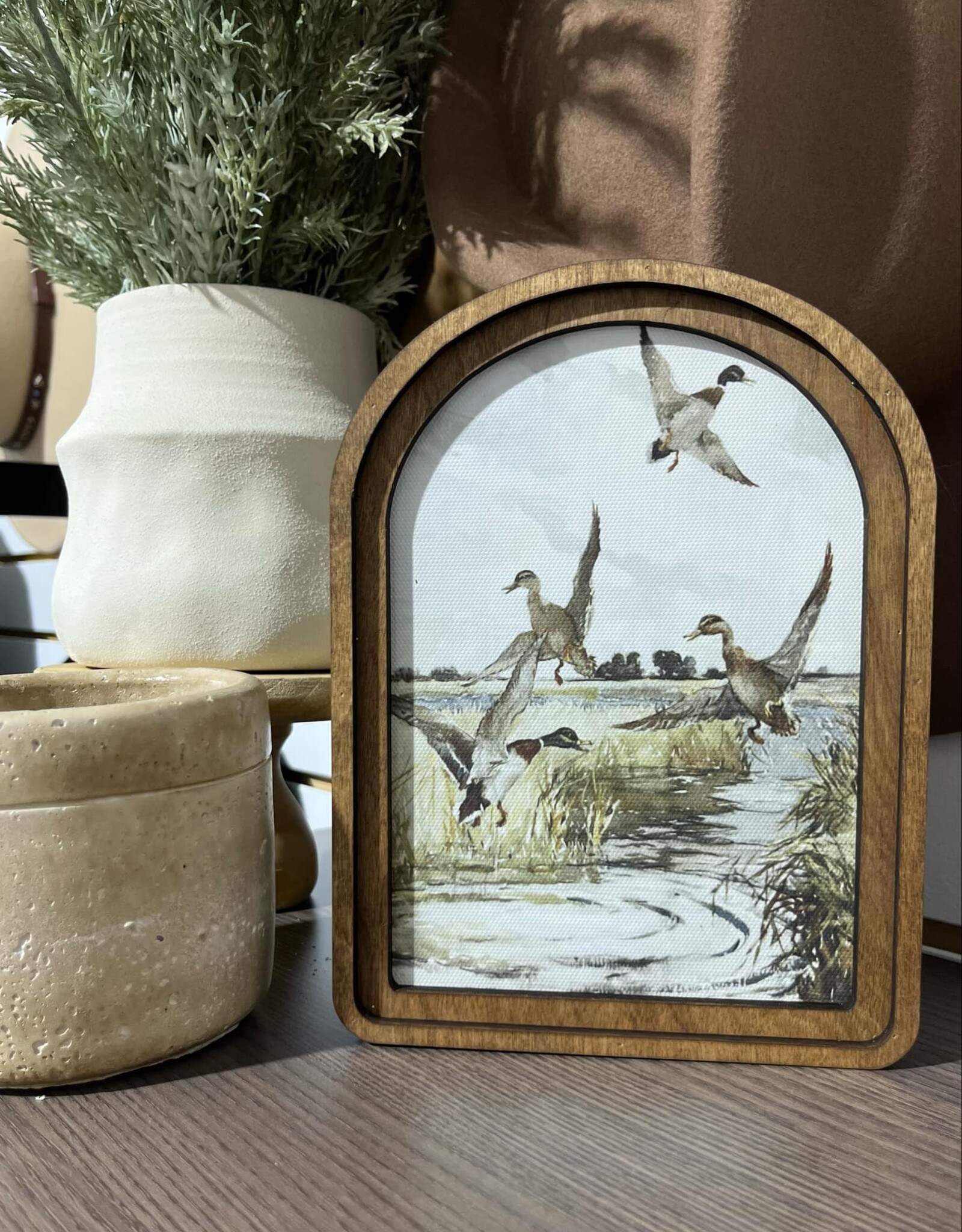 Redeemed Decor Arch Top Framed Art, Mallard Ducks