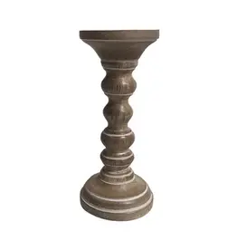 Tri W Natural Wooden Candle Holder 9"
