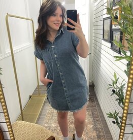 Frayed Hem Denim Shirt Dress
