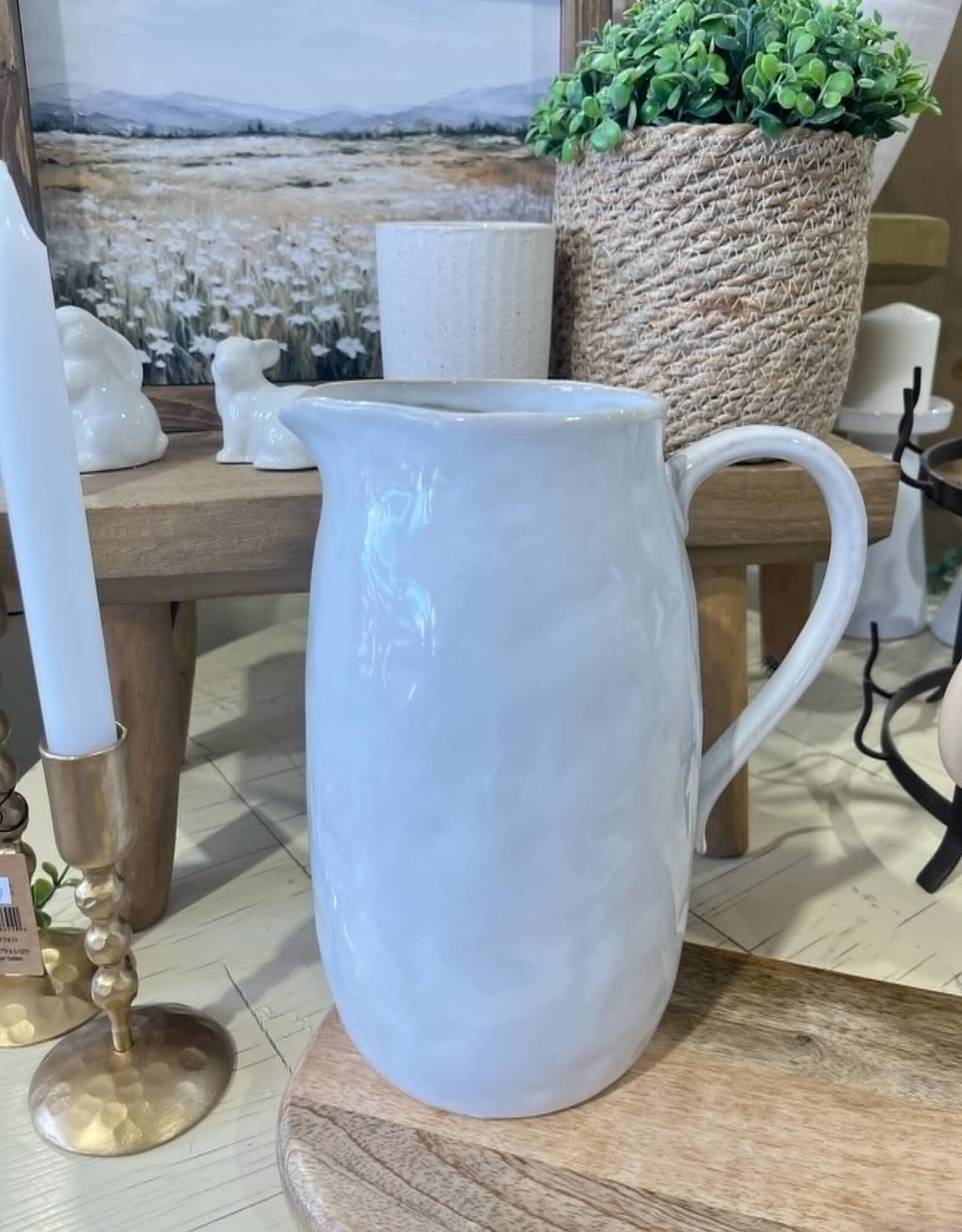 Creative Coop Stoneware Pitcher, Lrg
