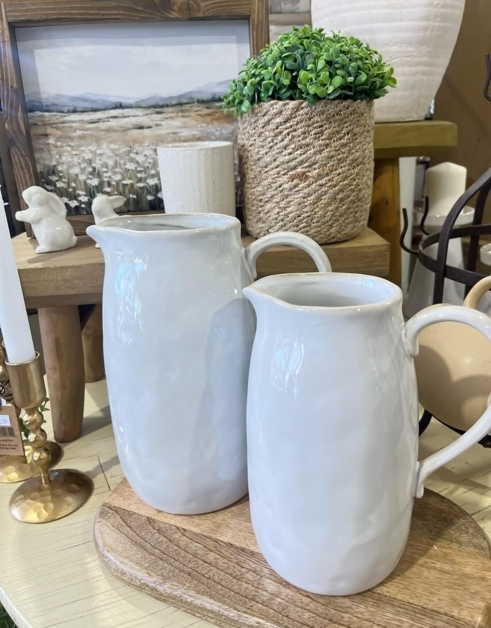 Creative Coop Stoneware Pitcher, Lrg