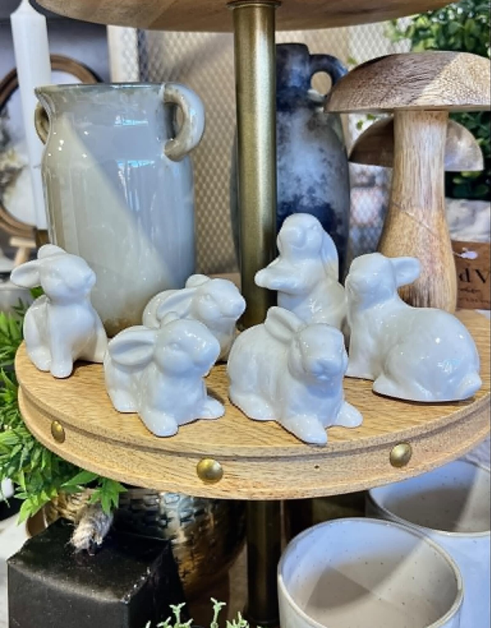 Creative Coop Ceramic Rabbit Figurines, Set of 6