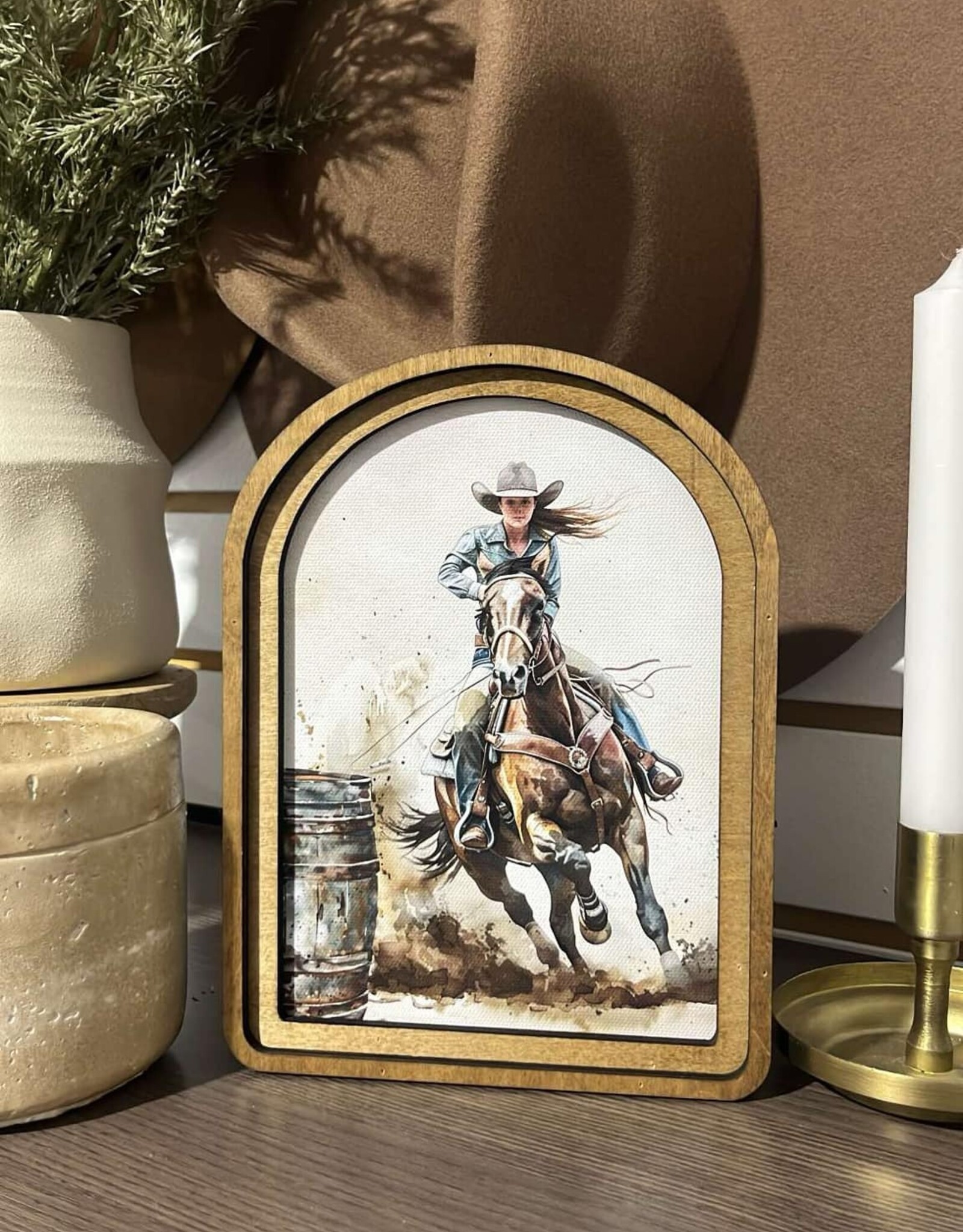 Redeemed Decor Arch Top Framed Art, Barrel Racer