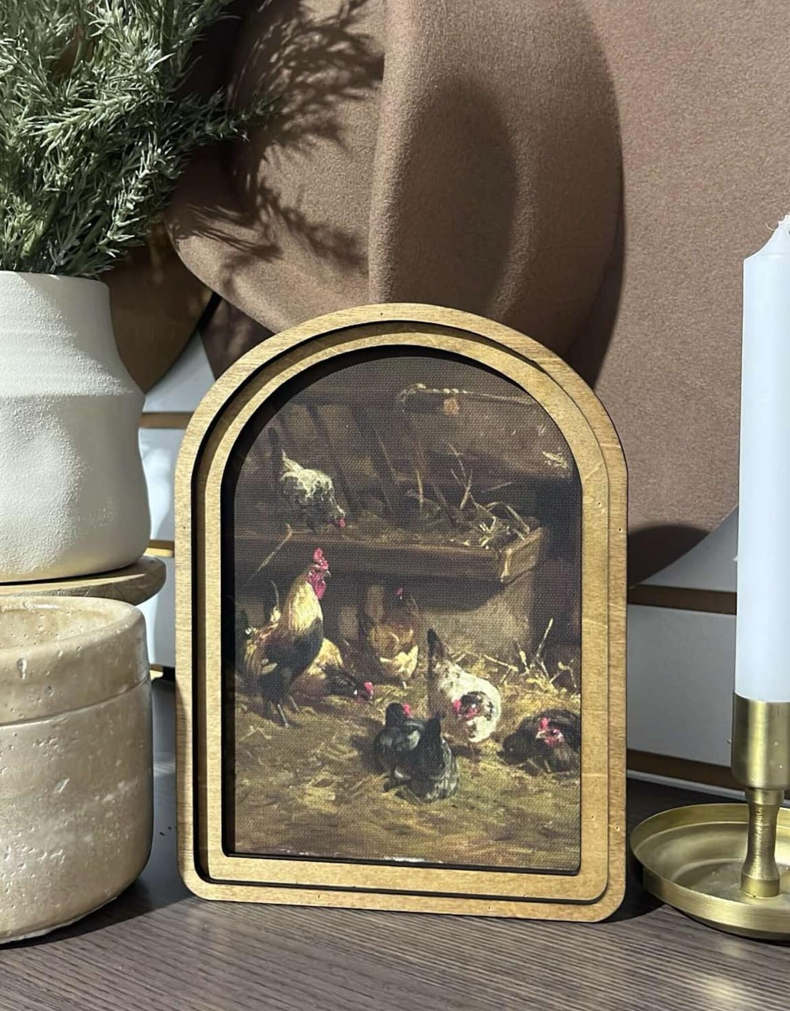 Redeemed Decor Arch Top Framed Art, Chicken Coop