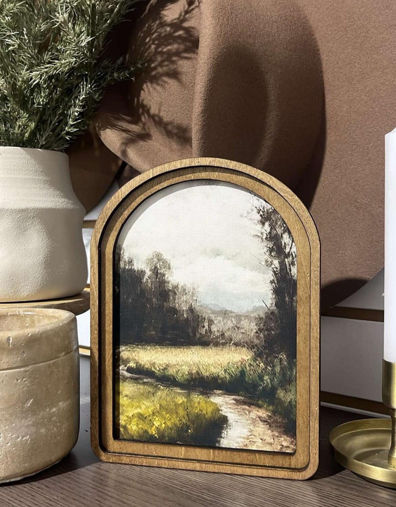 Redeemed Decor Arch Top Framed Art, Moody Dirt Road