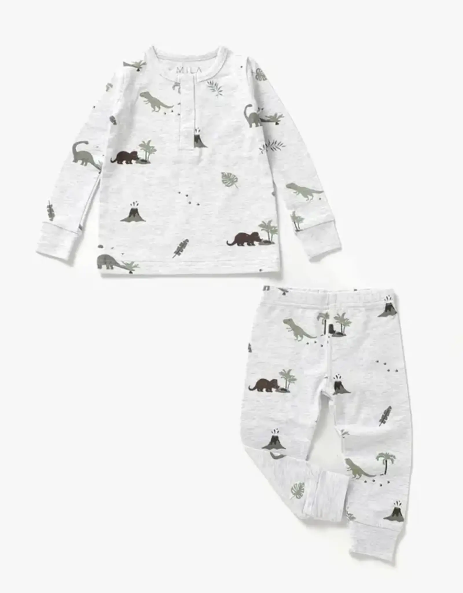 Mila & Co Long Sleeve Henley Set, Dino