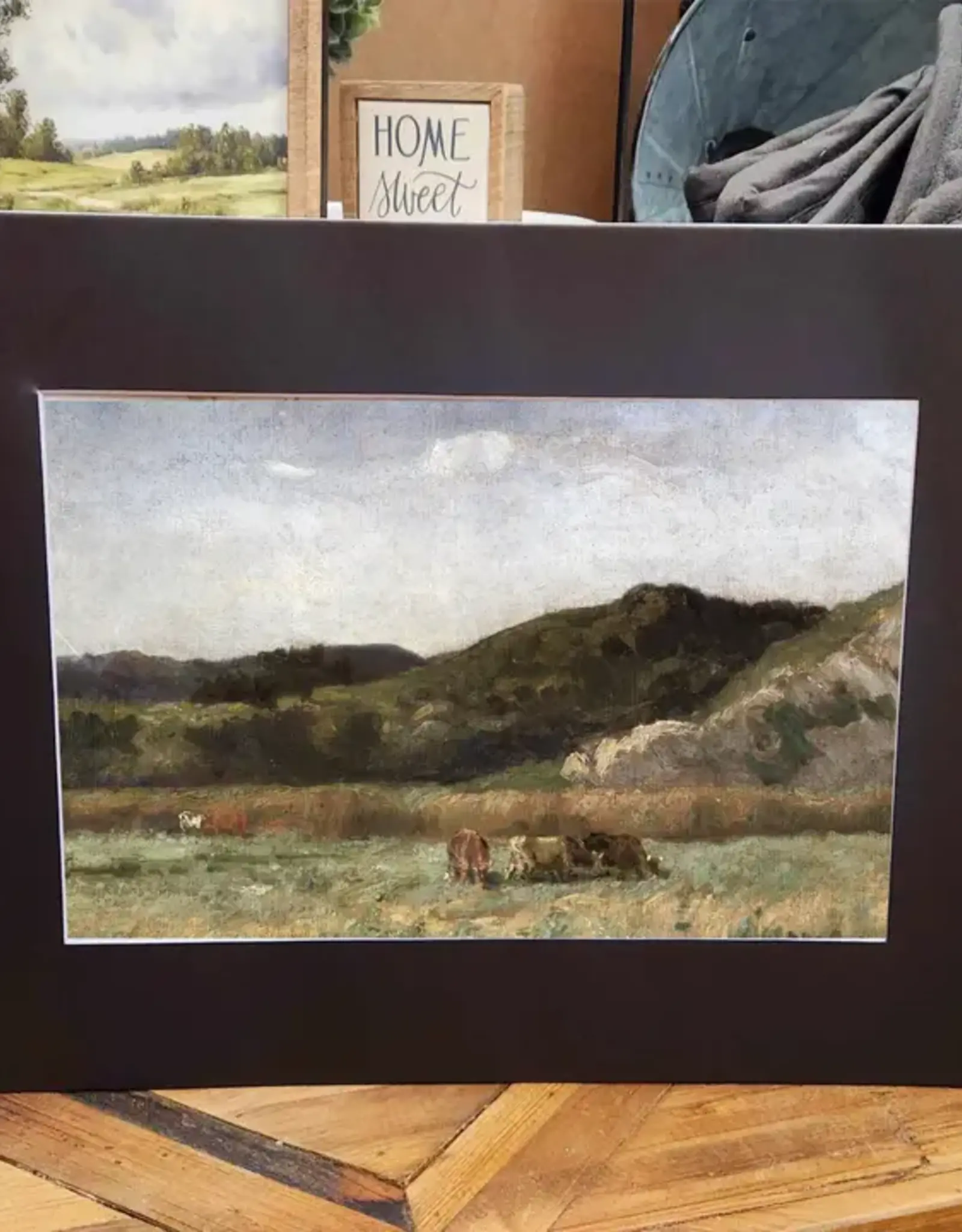 Redeemed Decor Mat Canvas Art 12x16, Grazing Cows