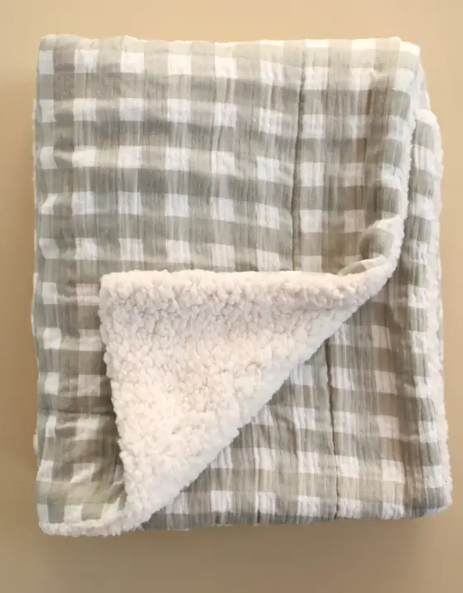Minika Sherpa Blanket, Sage Gingham
