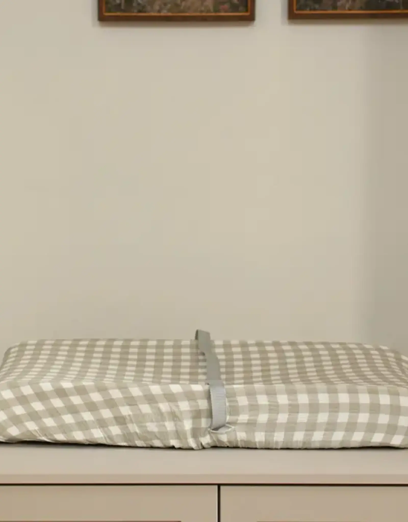 Minika Changing Pad Cover, Sage Gingham